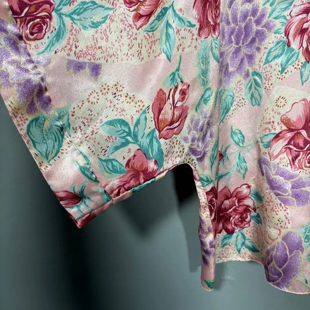 J.O. Intimates Women's Vintage Satin Pink Floral Sleep Shirt - Medium - 1990's - Picture 3 of 5